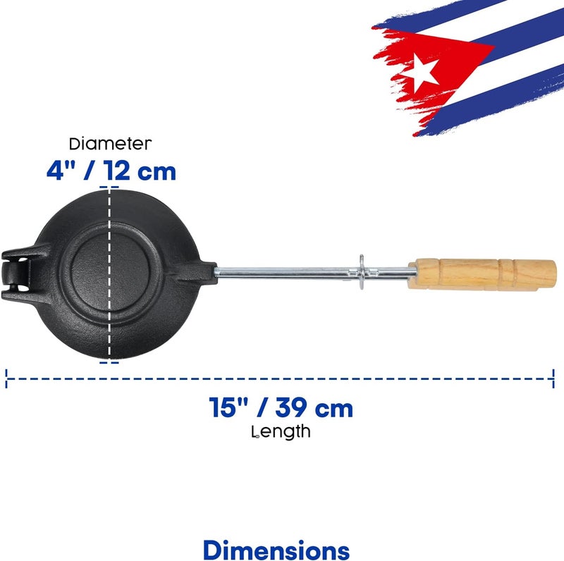TRAITOOLS Disquera de Pan Cubano Redondo (1 Unit) – Cast Iron Cuban Sandwich Press for Disco Volador Para Sandwich – 15” Traditional Sandwich Maker with Wooden Handles - Image 4