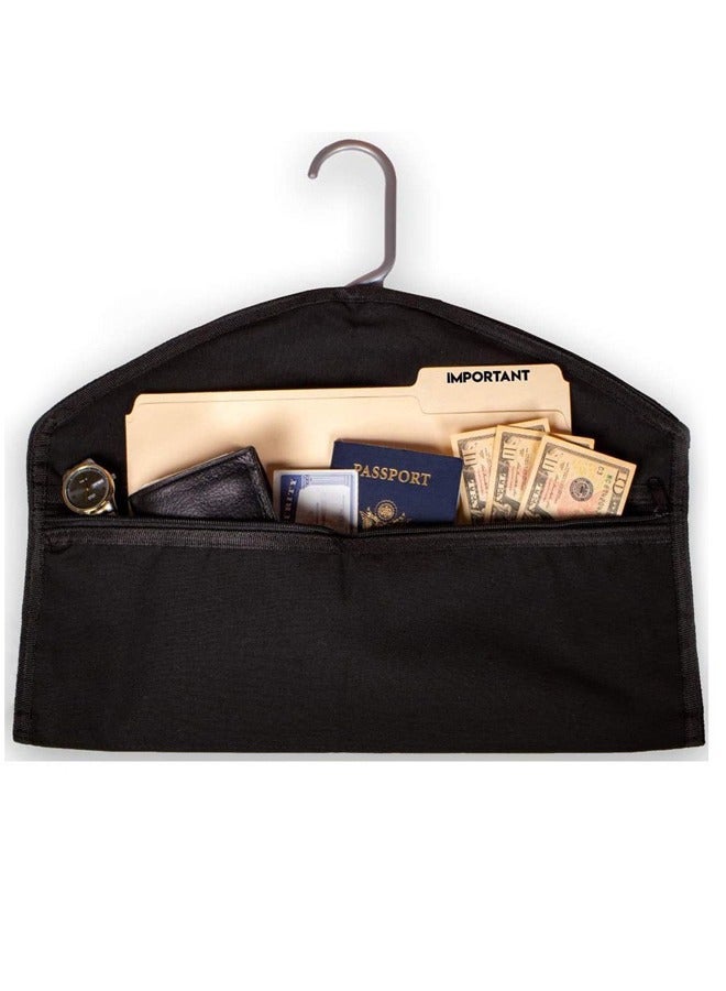 حقيبة أمان تحويل معلقة، جيب آمن مخفي للنقود النقدية، حقيبة سرية بسحاب لحمل المستندات، تناسب الملابس المعلقة مع جيب بسحاب لإخفاء الأشياء الثمينة للمنزل والسفر والسكن الجامعي، (أسود) - Image 1