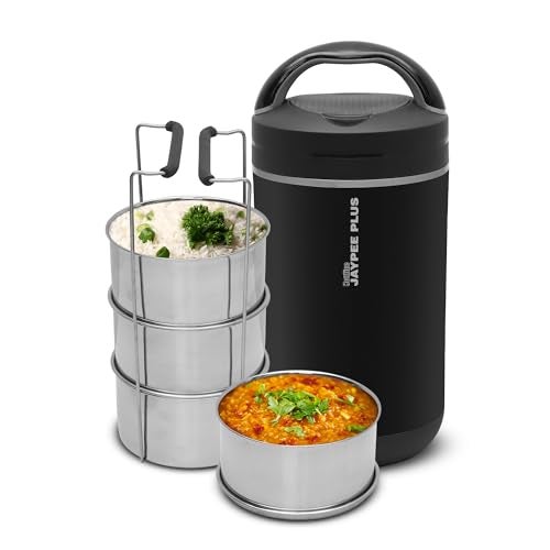 Jaypee Plus Hottline 4-320X4 ml Stainless Steel Electric Lunch Box for Men & Women|Shockproof Design|BPA Free|Reheat Food in 30 Minutes|Convenience case for Power Cord|Inbuilt Thermostat,Black - Image 1