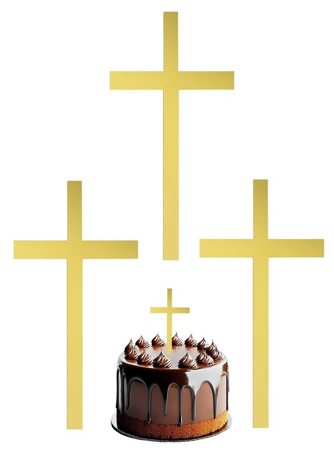 ONLYKXY 3pcs Big Cross Cake Side Decor Acrylic Cross Cupcake Topper Glitter Pick for Theme Party Craft DIY,Bless,Wedding, Bridal Shower,Christmas,Hallowmas,Birthday Baptism,3.9x5.9in (Golden) - Image 1