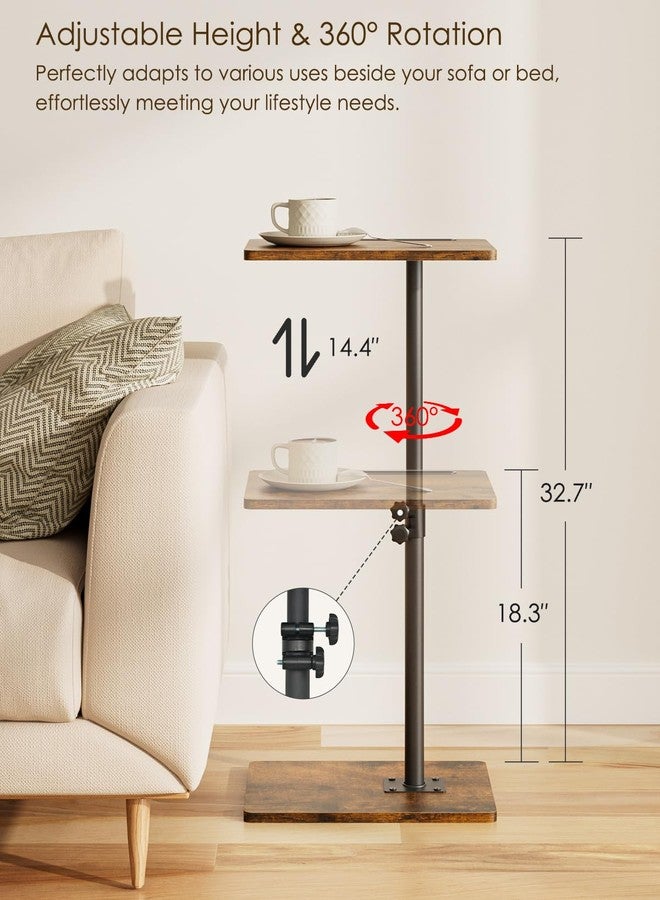 Masupu Sofa Arm Tray Table - 360° Swivel Height Adjustable End Table, Small Snack Side Table for Couch, C Shaped Table for Bed, Chair or TV Tray Table(Rustic Brown) - Image 2