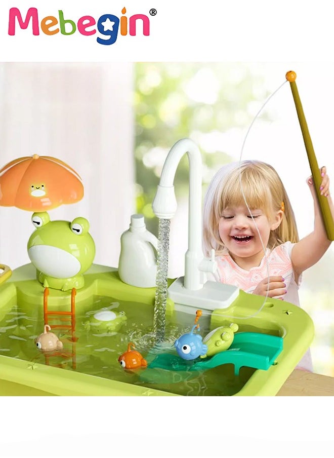 MEBEGIN Play Sink with Running Water, Kitchen Sink Toys with Upgraded Electric Faucet, Play Kitchen Toy Accessories, Pool Floating Fishing Toys for Water Play, Kids Role Play Dishwasher Toy  - Image 5