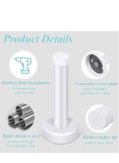 Excefore Door Stops, 2Pcs 3.5 Inch White Door Stoppers, Stainless Steel Modern Doorstops with Sound Dampening Door Bumper Tips, Wall Mounted Baseboard Door Stop Metal Door Holder Wall Protector  - Image 2