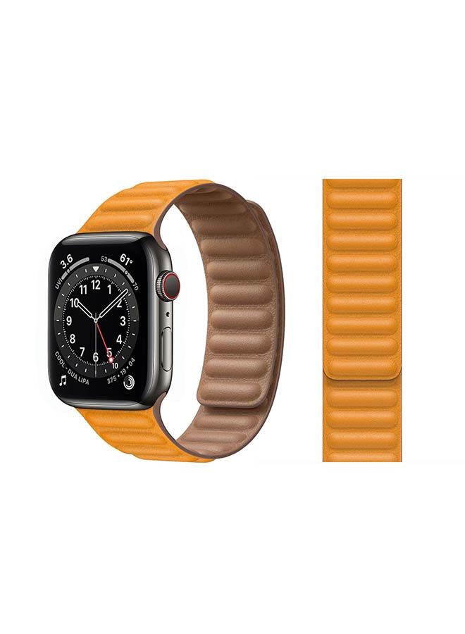 NIBEMINENT Link Leather Replacement Band For Apple Watch Series 6/SE/5/4/3/2/1 California Poppy Yellow