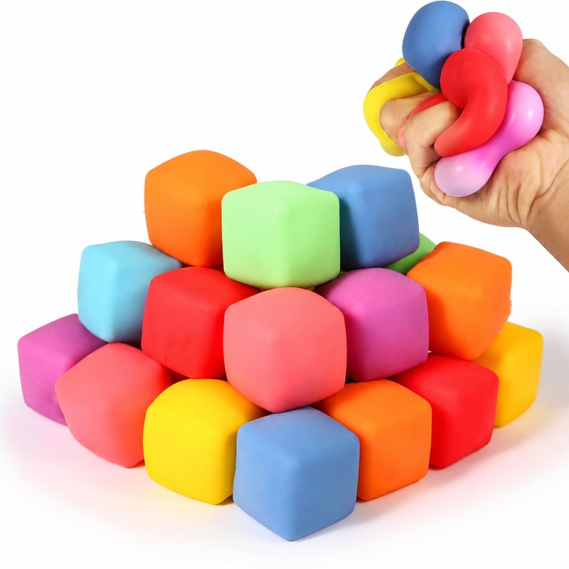 Neec 24 Pack Slow Rising Stress Cube , Dough Stress Balls Soft Fidget Squishy Toys for Anxiety Relief, Pull Stretch Classroom Prize Party Favors Toys for Kids - Image 1