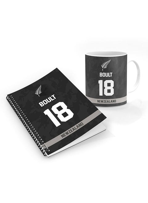 Stylizedd Designer Printed Coffee Mug + A5 Spiral Notebook Memo Notepad Journal Personalised Combo Gift Set  -Player Name - Trent Boult, Jersey Number-18