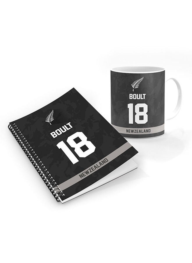 Stylizedd Designer Printed Coffee Mug + A5 Spiral Notebook Memo Notepad Journal Personalised Combo Gift Set  -Player Name - Trent Boult, Jersey Number-18