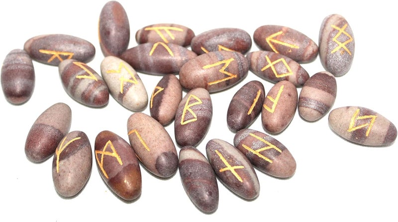 Jet International Marvelous Fantastic Narmada Lingam 25 Rune Stones Gemstones Elder Futhark Norse Handcrafted Handmade Agate Magic Crystal Engraved Letter Body Velvet Pouch Chakras Reiki Gift 