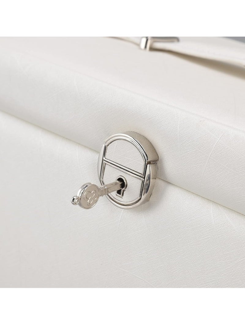 Huge Jewelry Box Mirrored Watch Organizer Necklace Ring Earring Storage, Household Synthetic Leather Huge Jewelry Box Large Capacity Multi Layers White