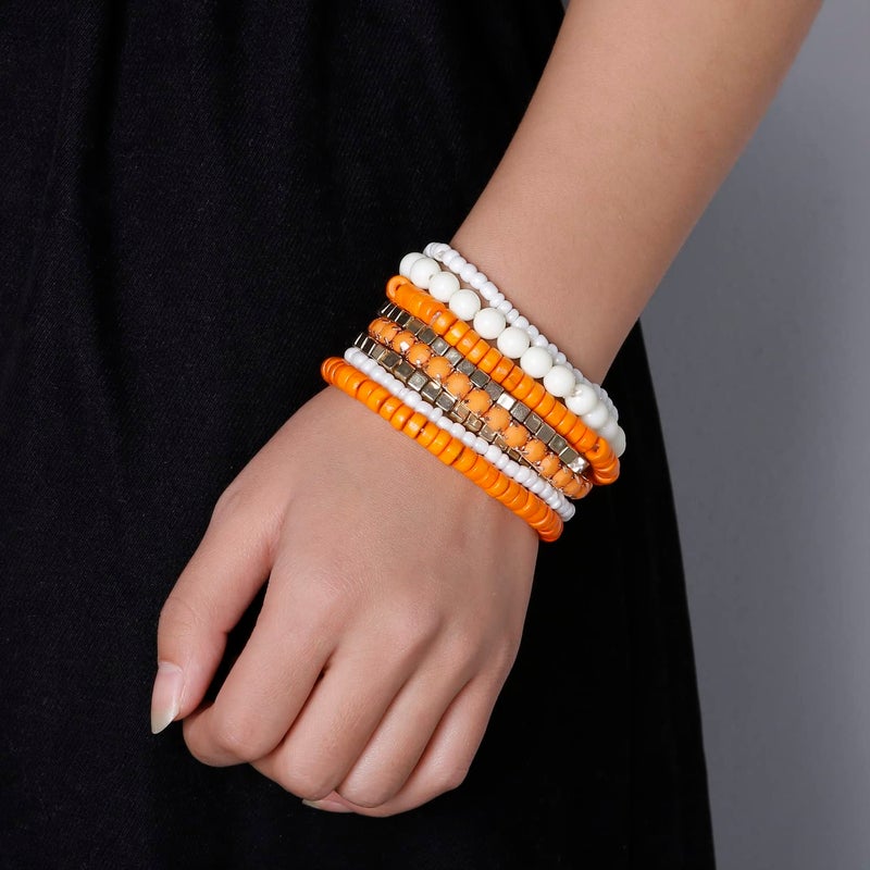 LUREME Bohemian Beads Cube Multi Strand Stretch Stackable Bangle Bracelet Set-Orange (bl003172-2) - Image 5