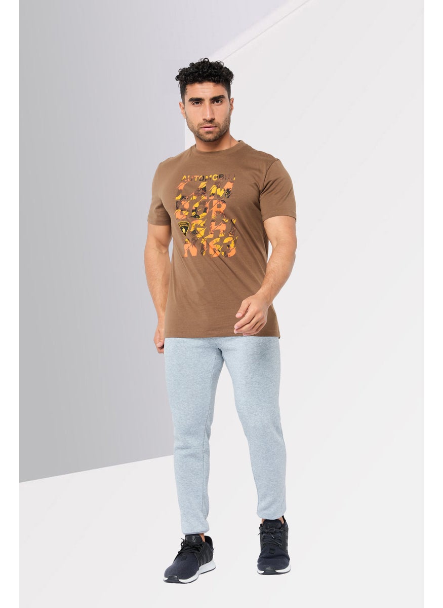 LAMBORGHINI - Men Sportswear Fit Short Sleeve Outdoor T-Shirt, Dark Brown - Image 1