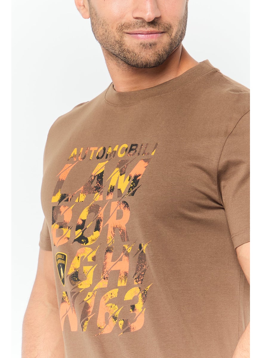 LAMBORGHINI - Men Sportswear Fit Short Sleeve Outdoor T-Shirt, Dark Brown - Image 1