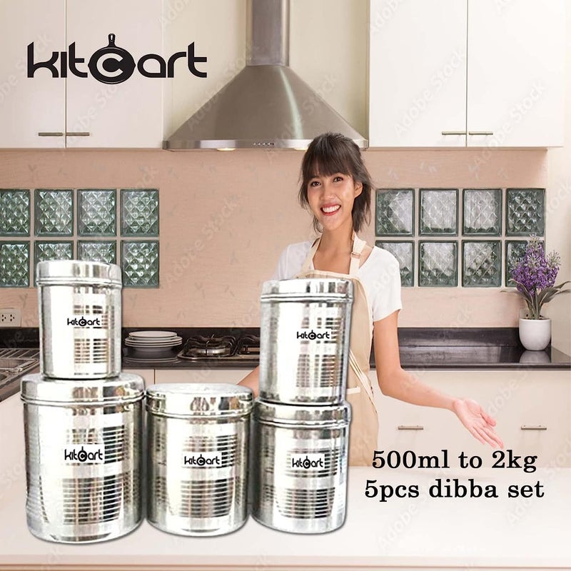 KITCART Stainless Steel dibba kitchen Containers Dabba set 500ml to 2 kg set of 5pcs - Image 3