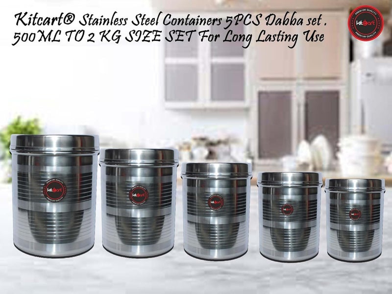 KITCART Stainless Steel dibba kitchen Containers Dabba set 500ml to 2 kg set of 5pcs - Image 2