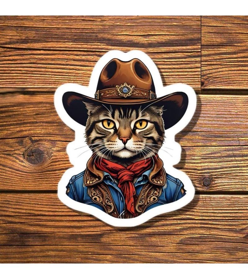 PVC Cowboy Cat Sticker Funny Cute Vinyl Decal For Water Bottle Laptop - Image 1