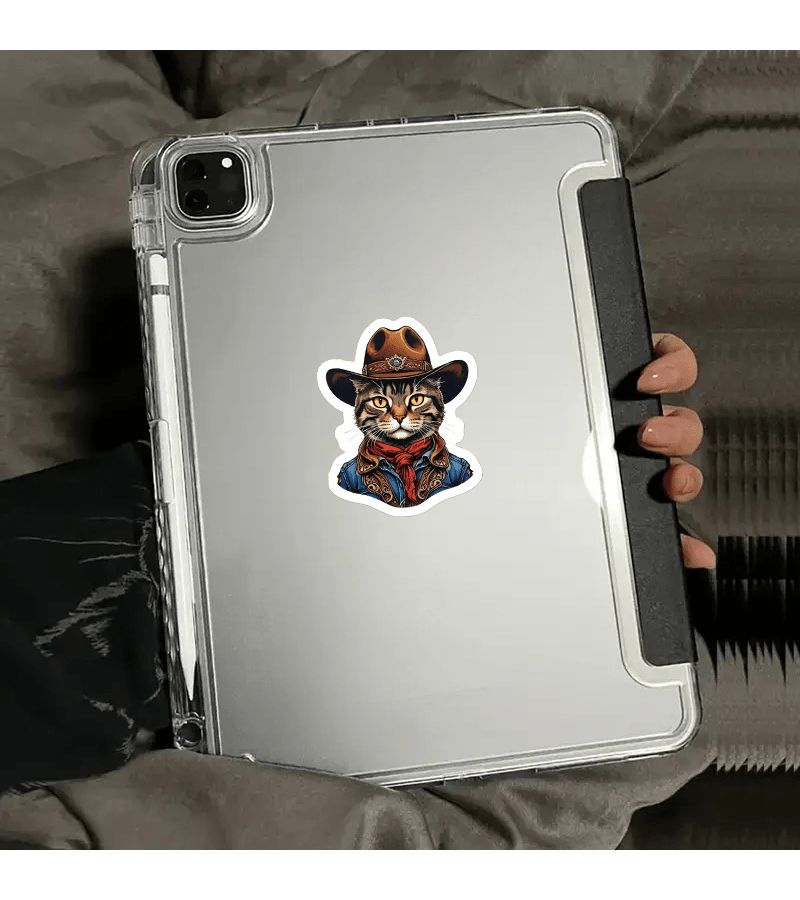 PVC Cowboy Cat Sticker Funny Cute Vinyl Decal For Water Bottle Laptop - Image 4