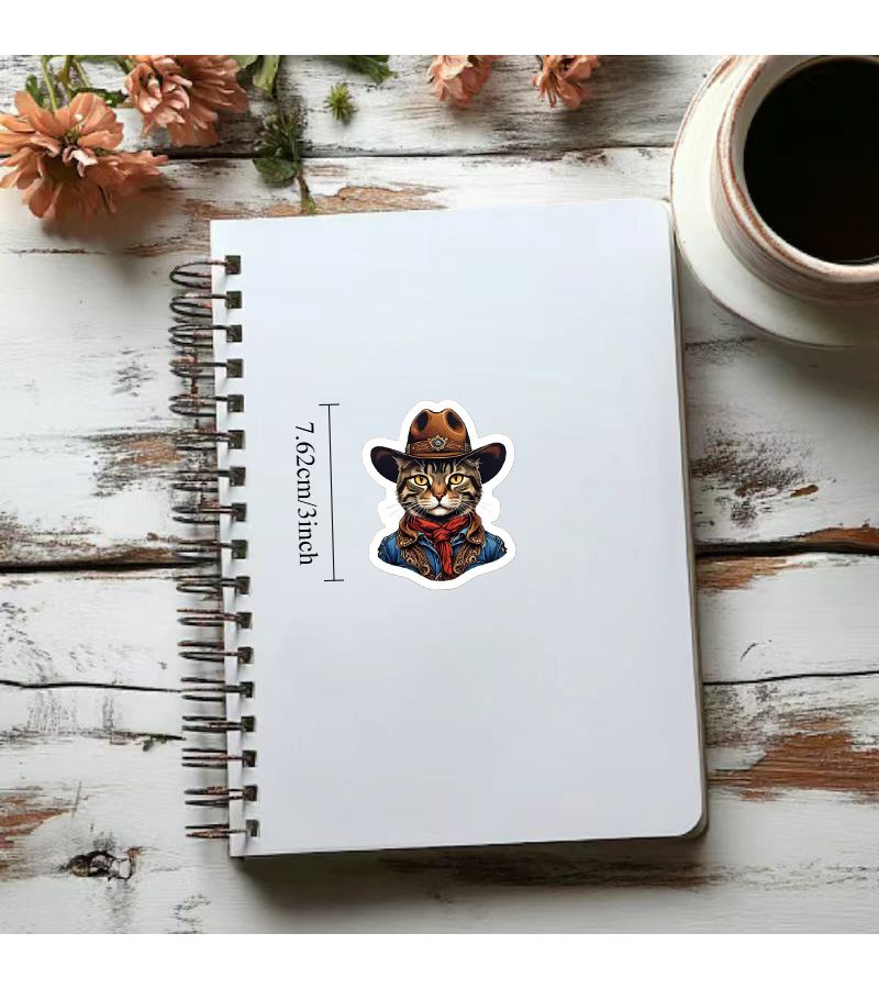 PVC Cowboy Cat Sticker Funny Cute Vinyl Decal For Water Bottle Laptop - Image 2