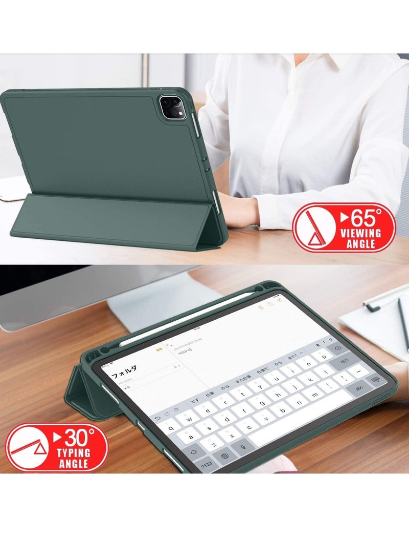 راكسوم جراب ZryXal لجهاز iPad Pro 12.9 2020 مع حامل قلم (الجيل الرابع)، جراب واقٍ فاخر مع ظهر ناعم من مادة TPU وخاصية السكون/التنشيط التلقائي لجهاز iPad Pro 12.9 2020/2018 (أخضر داكن) - Image 3