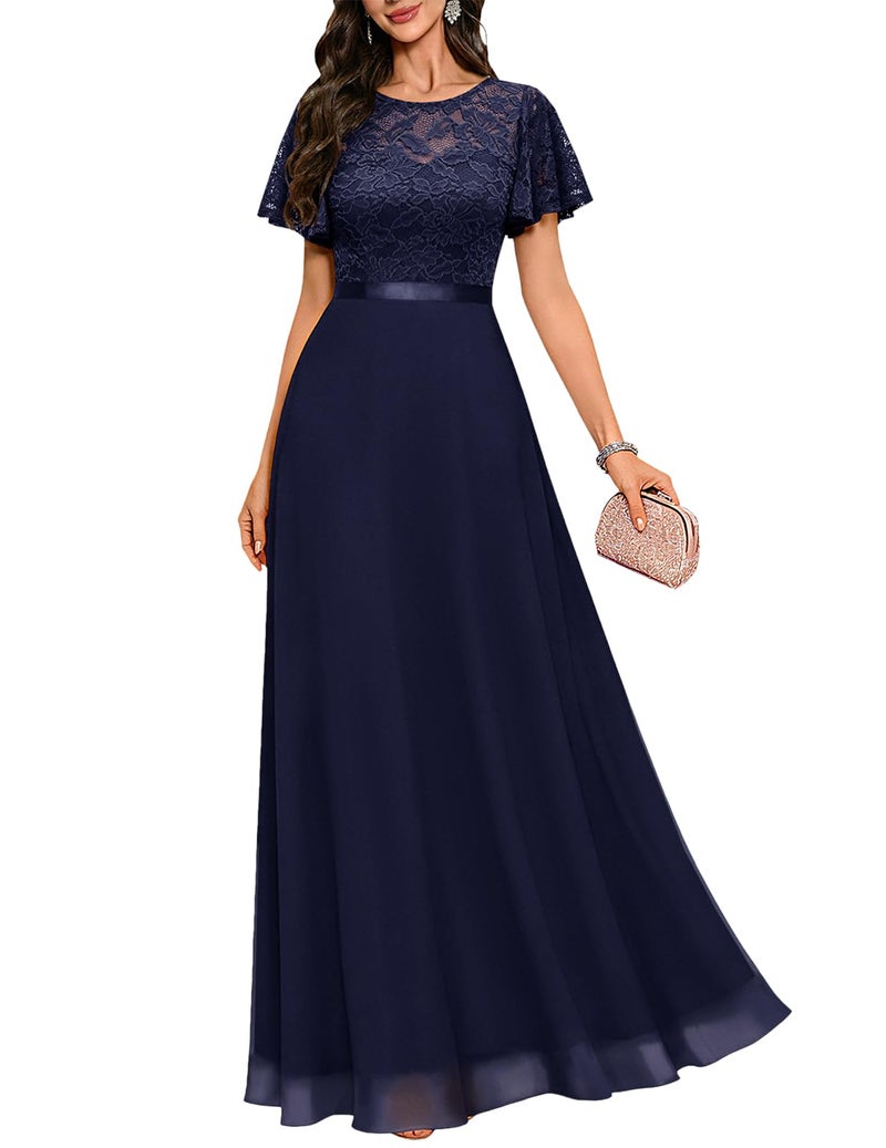 DRESSTELLS Formal Dresses for Women Wedding Guest, Mother of Bride Cocktail Prom Party Long Evening Gowns Gala Maxi Dress for Bridesmaid, 2026 Spring, Navy Blue M - Image 1