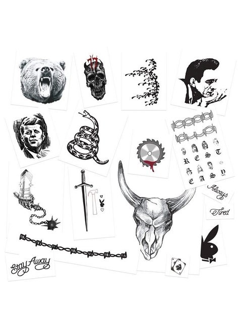 FashionTats Temporary Tattoos inspired by Post Malone -UPDATED 2022- to include Skull, Flail, Circular Saw & Hammer | HAND & FACE TATTOOS | Skin Safe | MADE IN THE USA| Removable