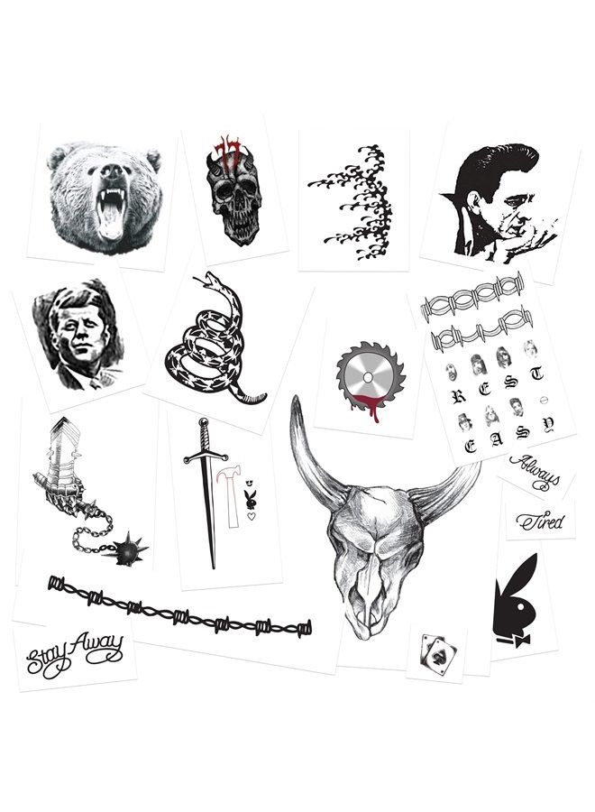 FashionTats Temporary Tattoos inspired by Post Malone -UPDATED 2022- to include Skull, Flail, Circular Saw & Hammer | HAND & FACE TATTOOS | Skin Safe | MADE IN THE USA| Removable