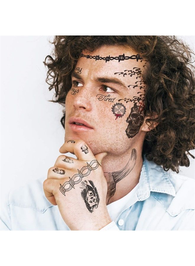 FashionTats Temporary Tattoos inspired by Post Malone -UPDATED 2022- to include Skull, Flail, Circular Saw & Hammer | HAND & FACE TATTOOS | Skin Safe | MADE IN THE USA| Removable