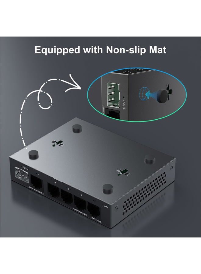 GoodTop 5 Port 2.5Gb Switch, Ethernet Switch Unmanaged 5 x 2.5G Base-T Ports and 1 x 10G SFP+, Multi-Gigabit 10/100/1000Mbps Network Switch, Plug&Play,Metal Housing,Fanless,Desktop/Wall Mount - Image 5