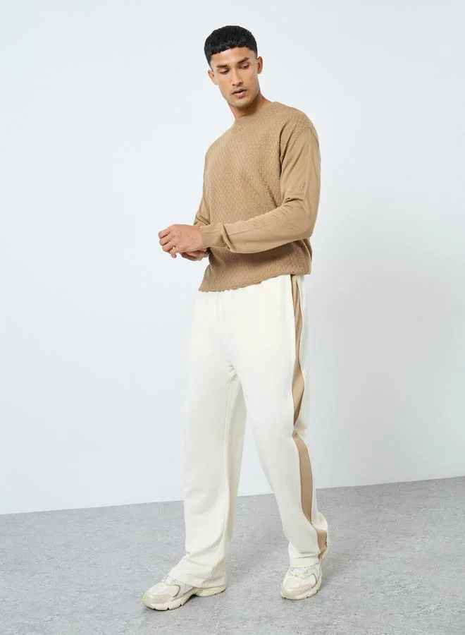 Styli Texture Knit Round Neck Relaxed Sweater