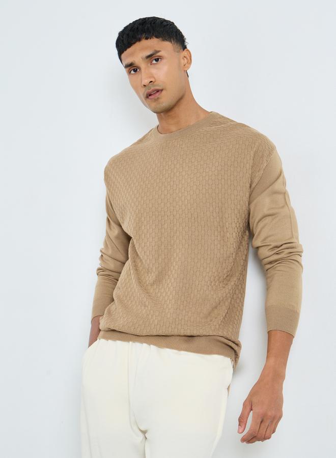 Styli Texture Knit Round Neck Relaxed Sweater - Image 1