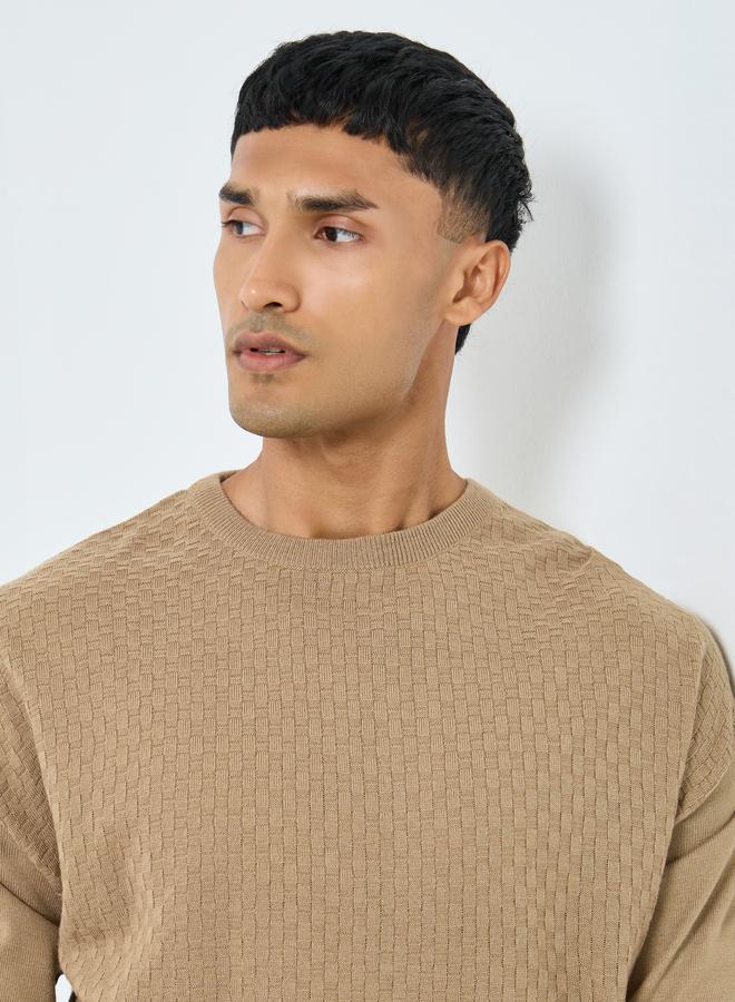 Styli Texture Knit Round Neck Relaxed Sweater - Image 3