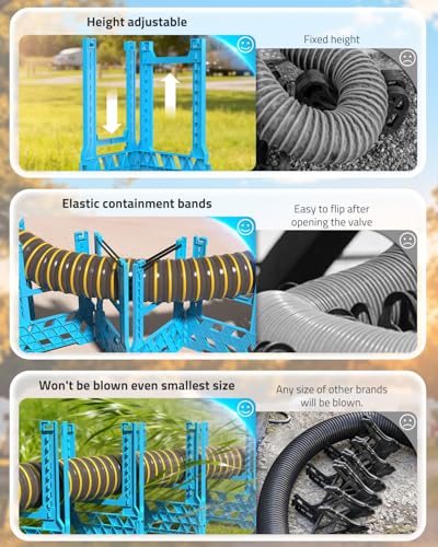 PAULINN 10FT RV Camper Sewer Hose Support, Height Adjustable Sewer Hose Support for RV Camper, Deep Cradles Design, Quick Setup and Takedown, w/Secure Rubber Band & Carrying Strap - Image 3