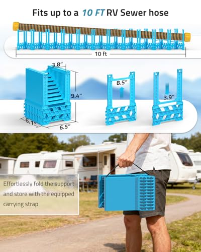PAULINN 10FT RV Camper Sewer Hose Support, Height Adjustable Sewer Hose Support for RV Camper, Deep Cradles Design, Quick Setup and Takedown, w/Secure Rubber Band & Carrying Strap - Image 5