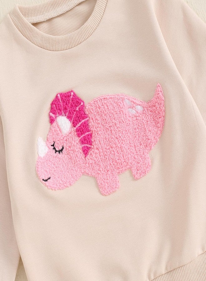 Ayalinggo Newborn Baby Girl Clothes Long Sleeve Sweatshirt Dinosaur Embroidery Patterns Cute Sweatpants Set Fall Clothes (Pink, 12-18 Months) - Image 4