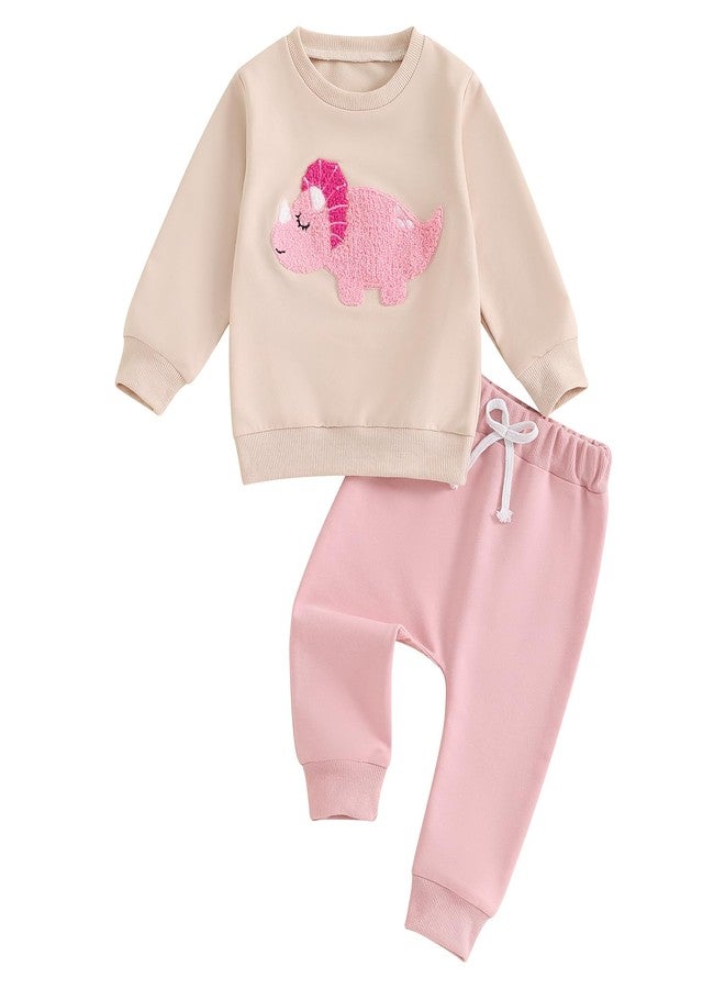 Ayalinggo Newborn Baby Girl Clothes Long Sleeve Sweatshirt Dinosaur Embroidery Patterns Cute Sweatpants Set Fall Clothes (Pink, 12-18 Months) - Image 1