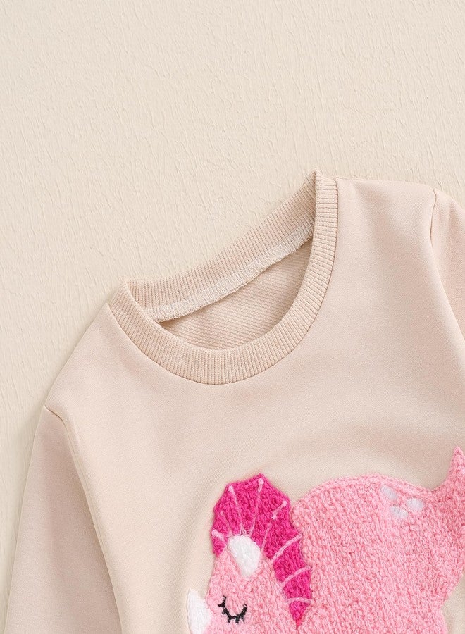 Ayalinggo Newborn Baby Girl Clothes Long Sleeve Sweatshirt Dinosaur Embroidery Patterns Cute Sweatpants Set Fall Clothes (Pink, 12-18 Months) - Image 2