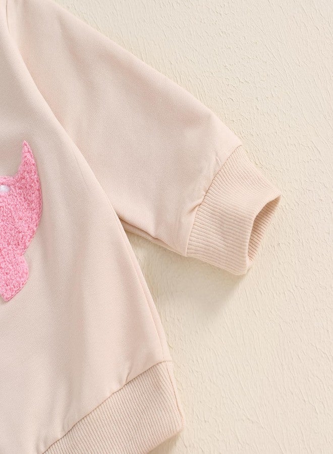 Ayalinggo Newborn Baby Girl Clothes Long Sleeve Sweatshirt Dinosaur Embroidery Patterns Cute Sweatpants Set Fall Clothes (Pink, 12-18 Months) - Image 3
