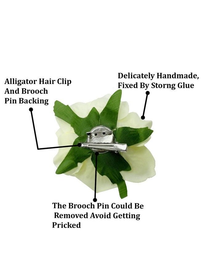 Syga - 2Pcs Rose Flower Hair Clip Women Flower Brooch Pins Hair Barrette Artifical Hair Flower Accessories For Lady Girl Party Beach Wedding Bridal White - Image 1