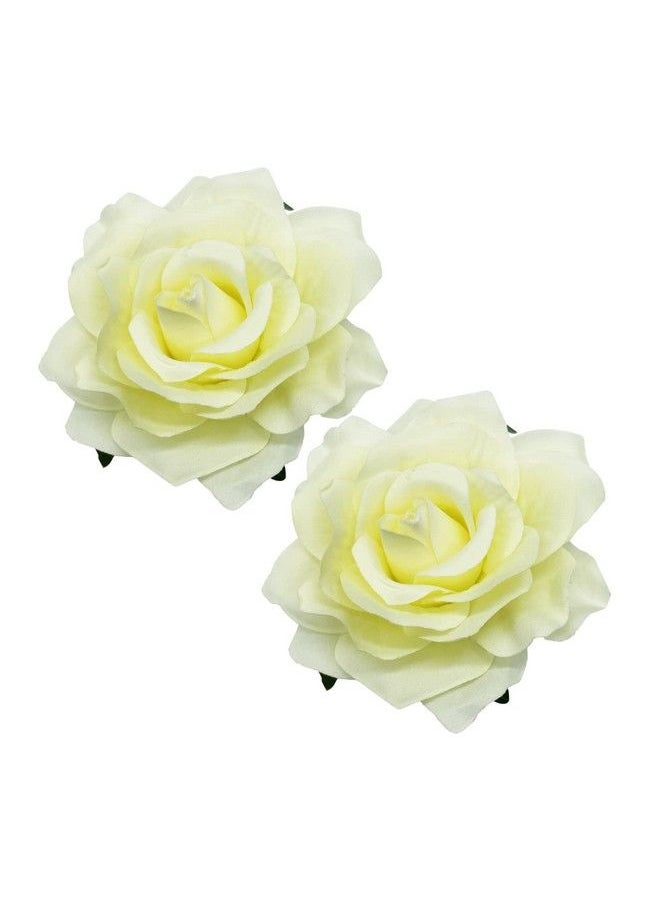 Syga - 2Pcs Rose Flower Hair Clip Women Flower Brooch Pins Hair Barrette Artifical Hair Flower Accessories For Lady Girl Party Beach Wedding Bridal White - Image 1