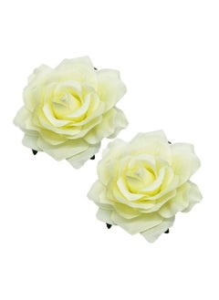 2Pcs Rose Flower Hair Clip Women Flower Brooch Pins Hair Barrette Artifical Hair Flower Accessories For Lady Girl Party Beach Wedding Bridal White