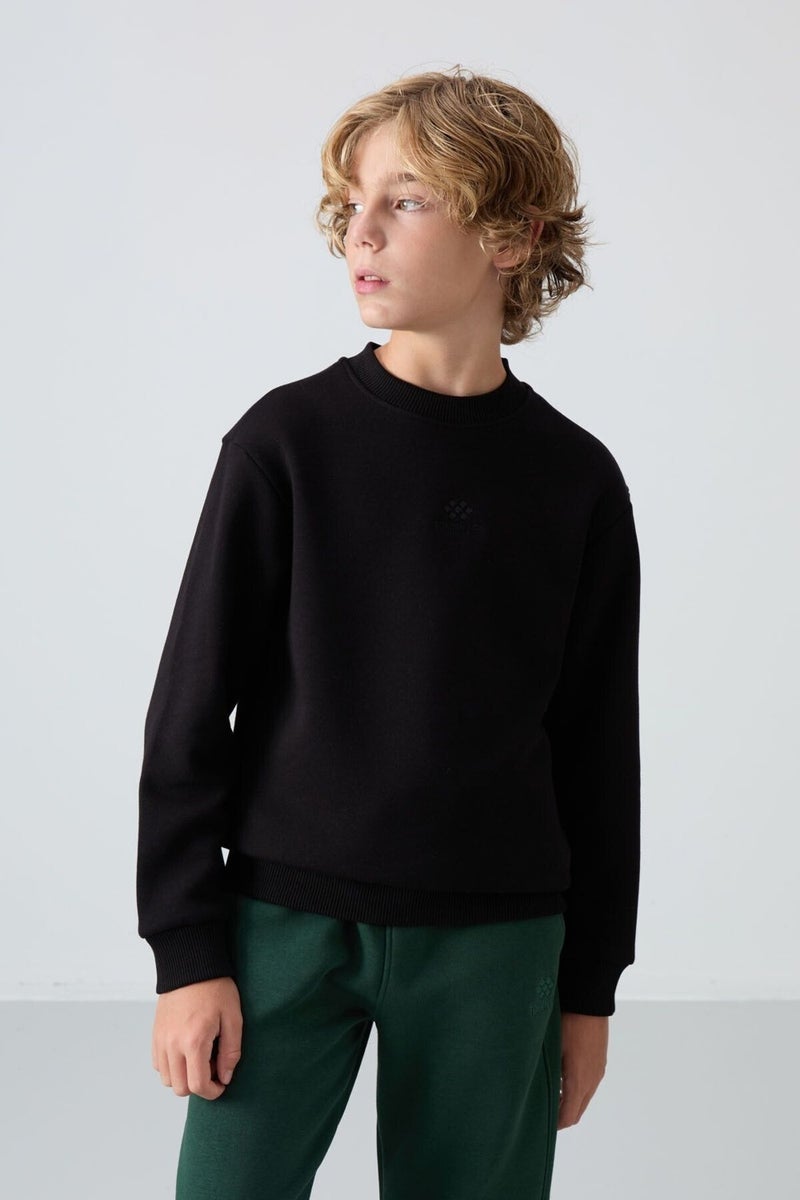 Tommy Life Black Cotton Thick Fluffy Soft Texture Standard Fit Embroidered Boy's Sweatshirt - 11232  - Image 1