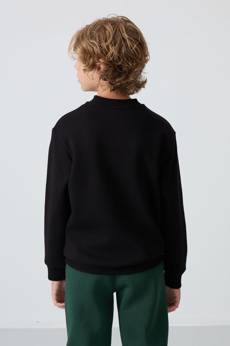Tommy Life Black Cotton Thick Fluffy Soft Texture Standard Fit Embroidered Boy's Sweatshirt - 11232  - Image 5