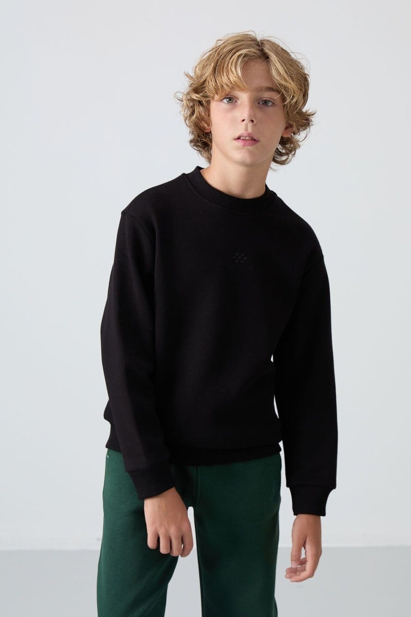 Tommy Life Black Cotton Thick Fluffy Soft Texture Standard Fit Embroidered Boy's Sweatshirt - 11232  - Image 4