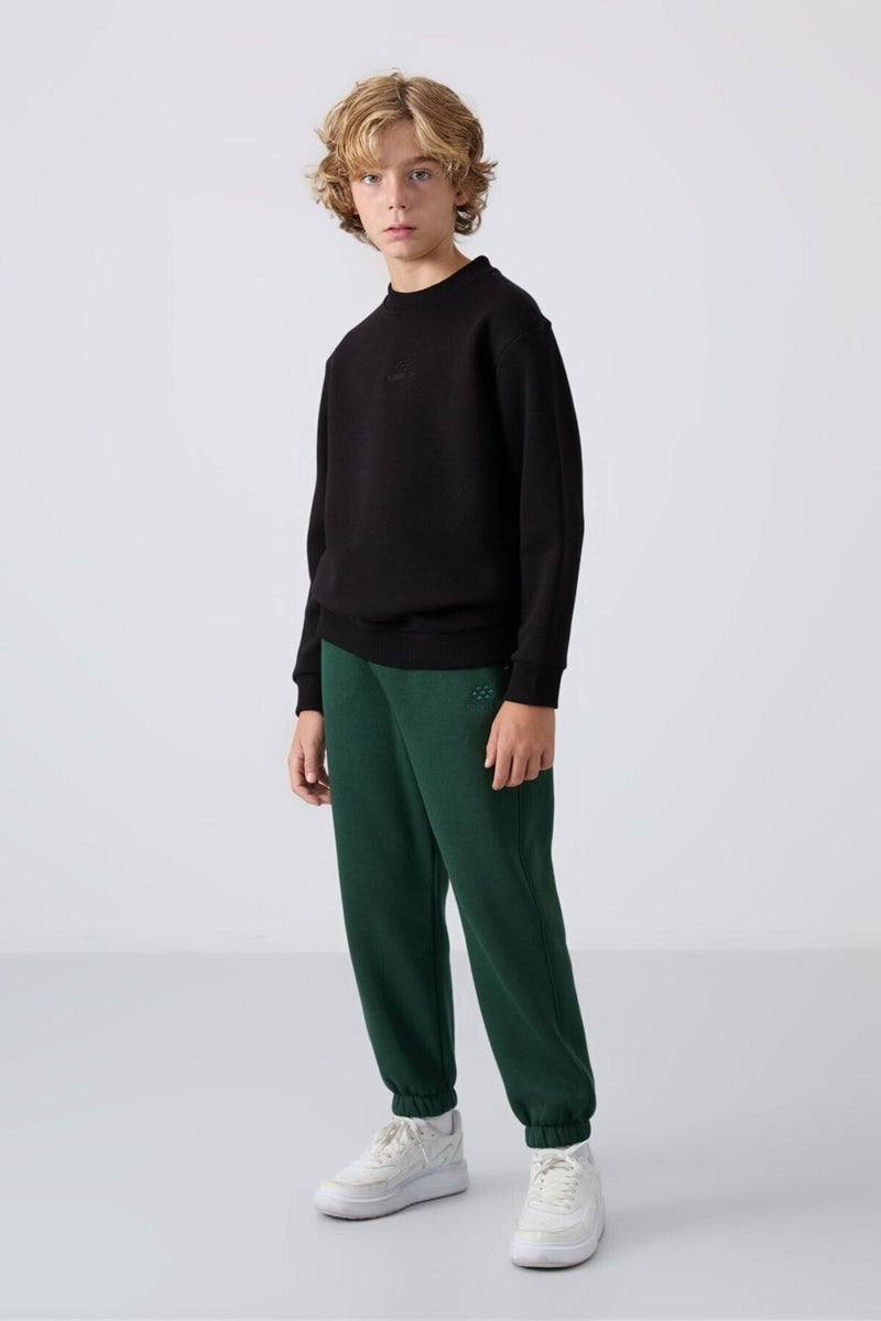 Tommy Life Black Cotton Thick Fluffy Soft Texture Standard Fit Embroidered Boy's Sweatshirt - 11232  - Image 3