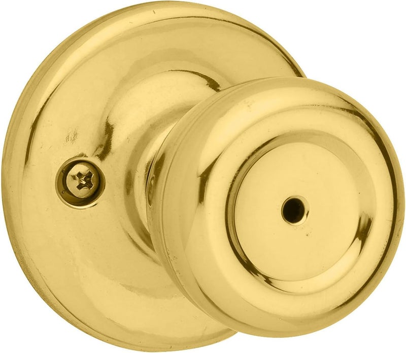 Kwikset مقبض باب الخصوصية الداخلي من كويكست مع قفل لمنازل المتنقلة، مقبض باب للحمام وغرفة النوم، قفل دوار بدون مفتاح من النحاس المصقول - Image 1