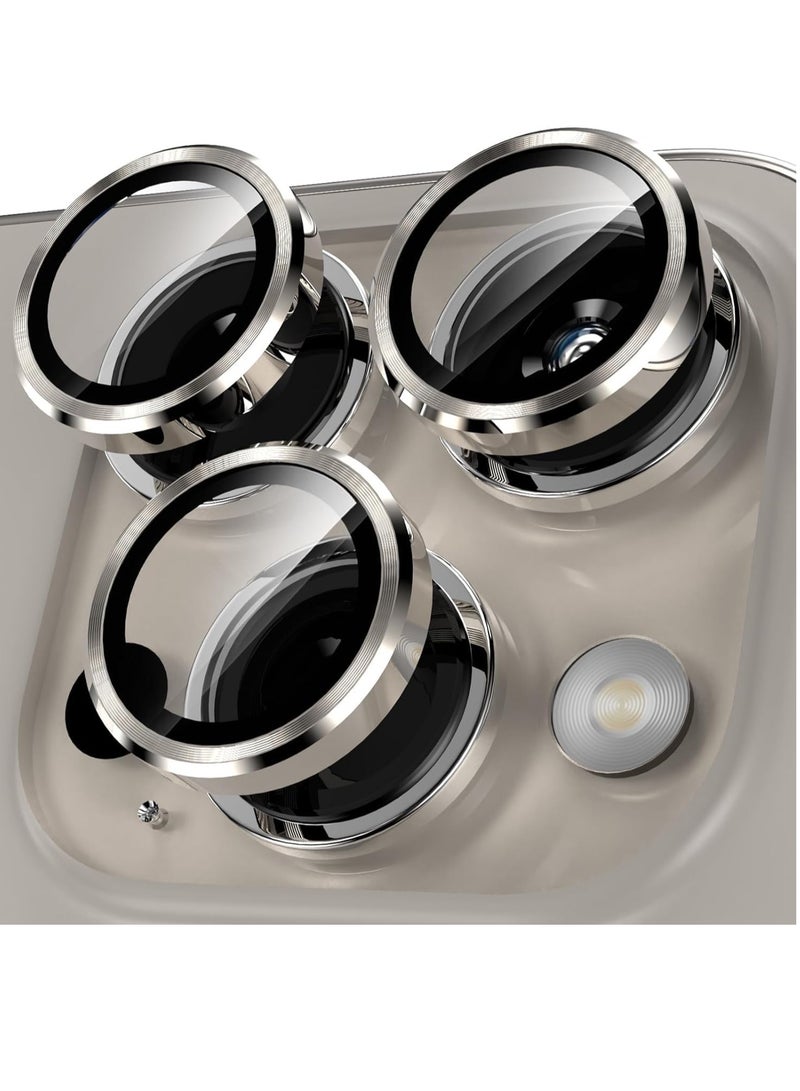 ELTRAZONE Camera Lens Protector Compatible with iPhone 15 Pro/iPhone 15 Pro Max, [1 Step Installation Tray] Tempered Glass Screen Protector Metal Individual Camera Cover (Natural Titanium) - Image 1