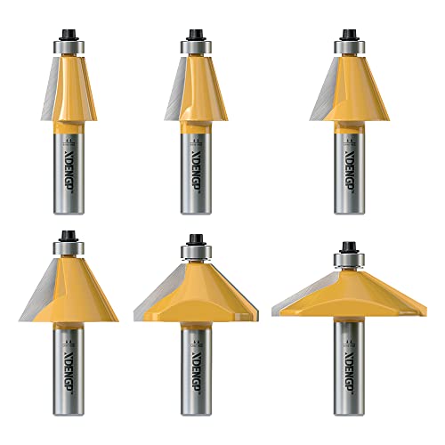 XDENGP 6Pcs Chamfer Router Bits Set 1/2 Inch Shank Carbide Edge Forming Bevel Router Bit with Bearing, Chamfer Bit Miter Angle Milling Cutters Tool, 11.25, 15, 22.5, 30, 45, 60 Degree - Image 1