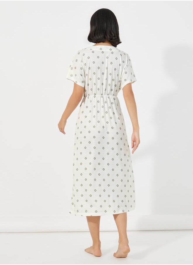 Styli Geo & Lace Trim Wrap Front Nightdress  - Image 4