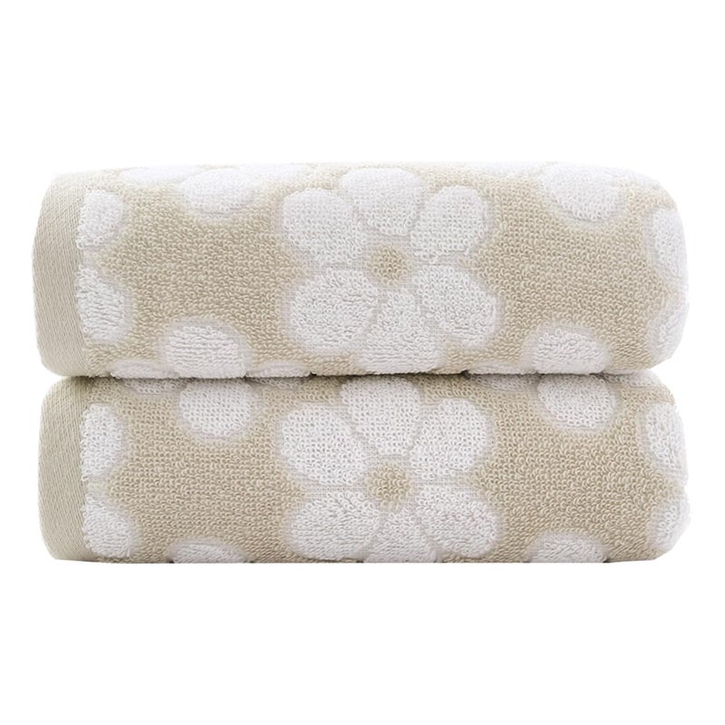 Pidada Hand Towels Set of 2 Floral Pattern 100% Cotton Soft Absorbent Decorative Towel for Bathroom (Brown) - Image 1