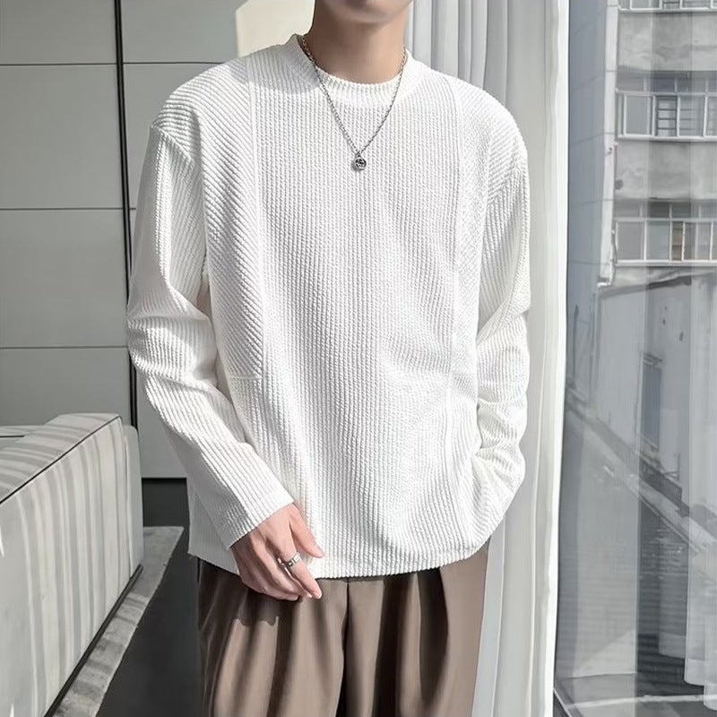 Undershirt men's spring and autumn black inner wear high-grade round neck long-sleeved T-shirt trendy brand light mature style spring clothes trendy