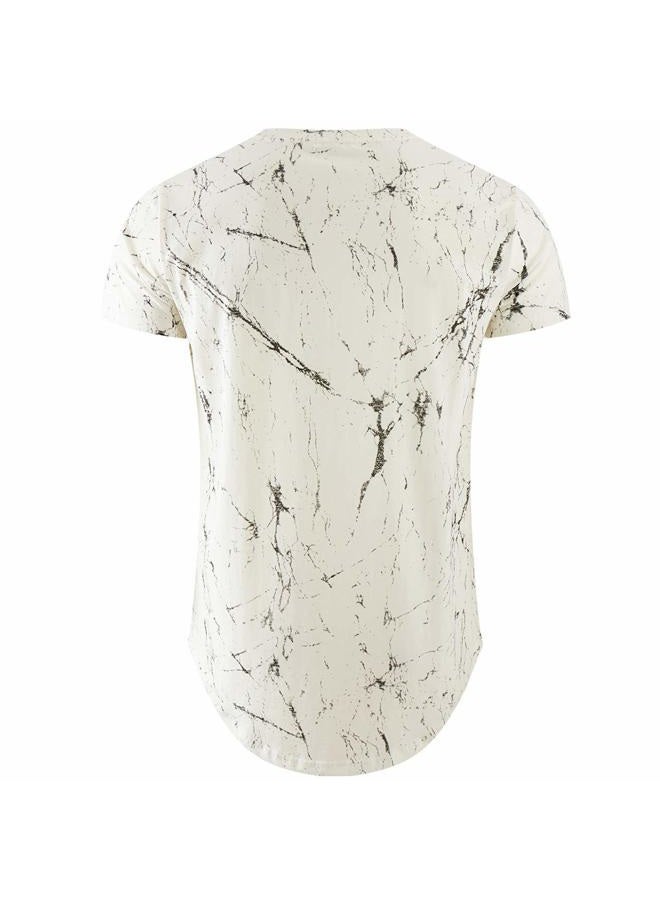 KLIEGOU Mens Hipster Hip Hop Ripped Round Hemline Pattern Print T Shirt (86SH White L) - Image 2